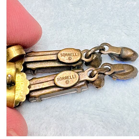 Sorrelli Multicolor Crystal Drop Earrings Brass Tone Swarovski 2000s Jewelry - Picture 3 of 3